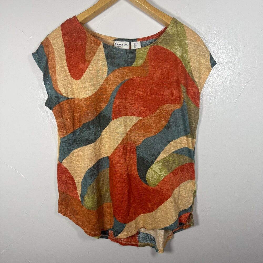 Rachel Zoe Linen Top Geometric Colorful Size Medium